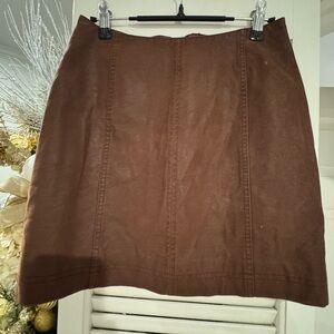 Free People Chocolate Leather Mini Skirt - zips in back